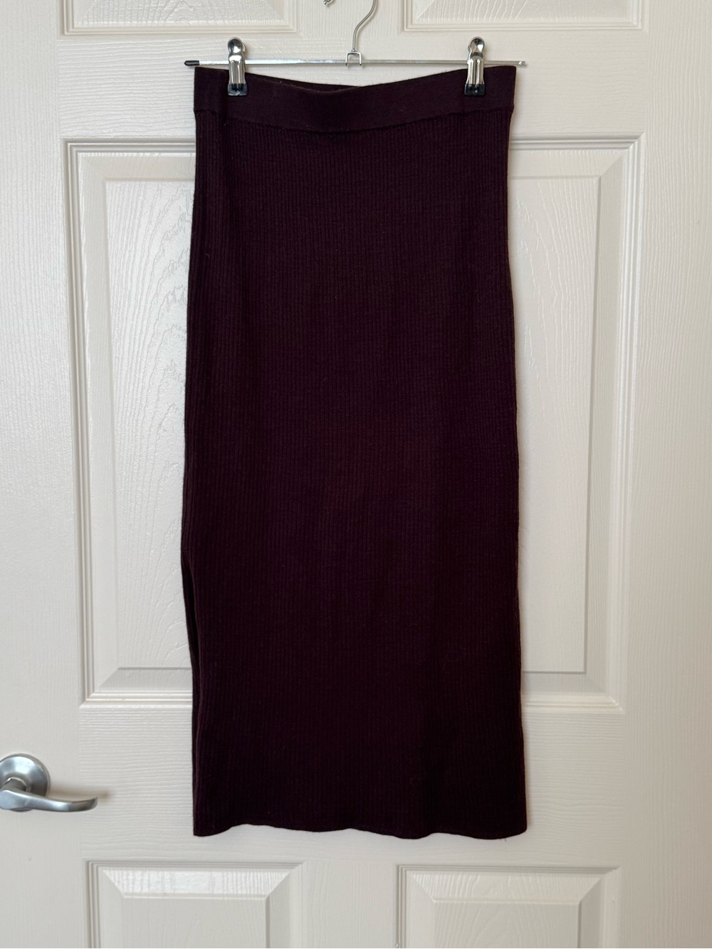 Uniqlo Wool Blended Ribbed Midi Skirt - Plum